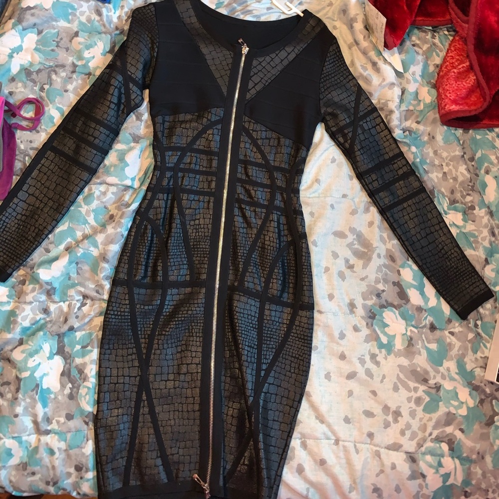 Classy bandage zip black dress